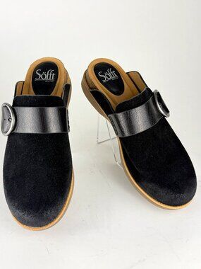 Söfft Black Suede Leather Buckle Clogs Mules Slides Comfort Shoes Size 8.5M
